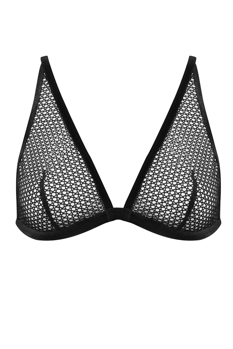 Diamond New Black Triangle Bra - openwork mesh, soft, non-wired - Love and Hate