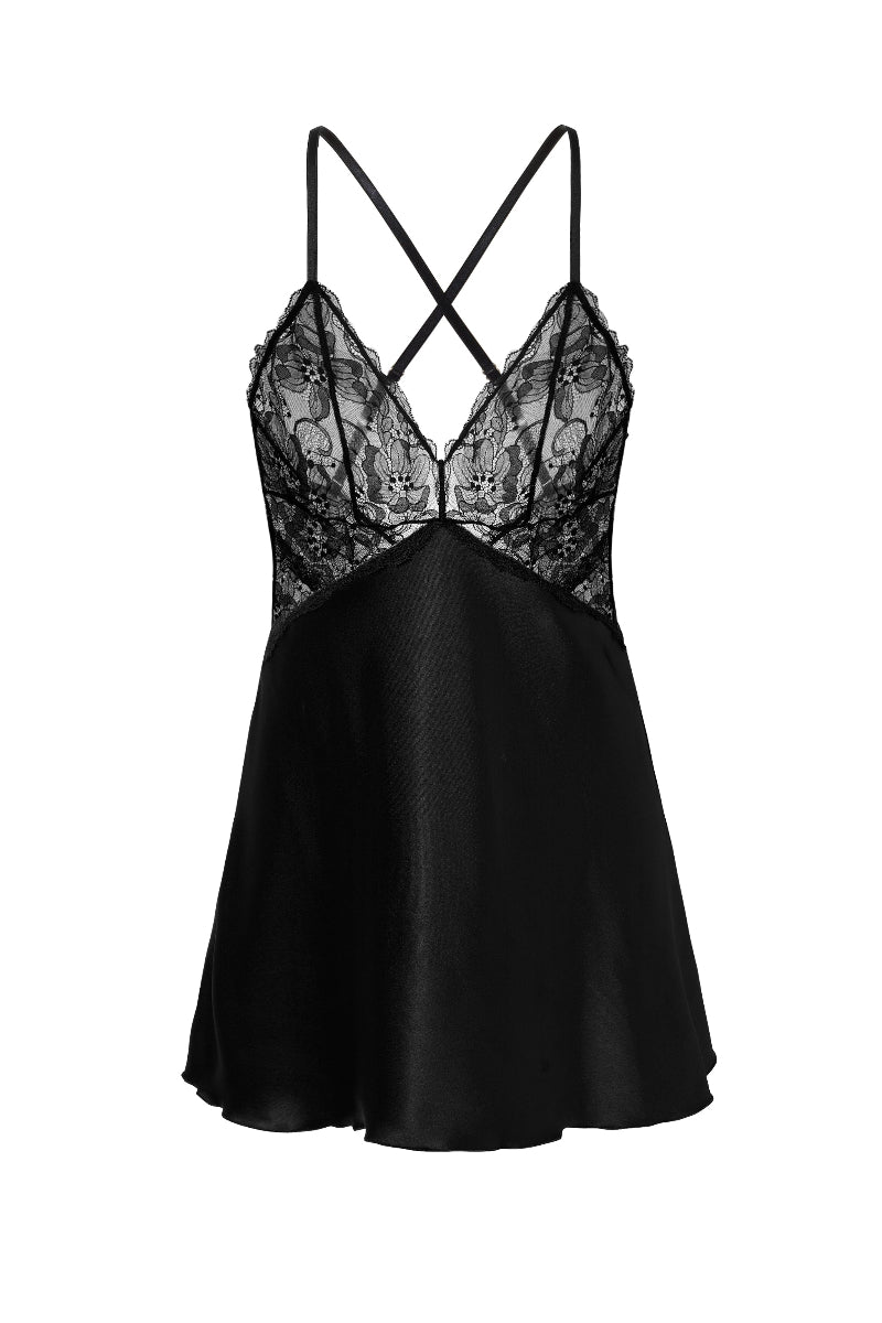 Celine Black Satin Slip with Lace