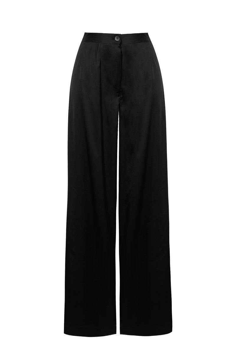 Remy Black Satin Wide-Leg Trousers