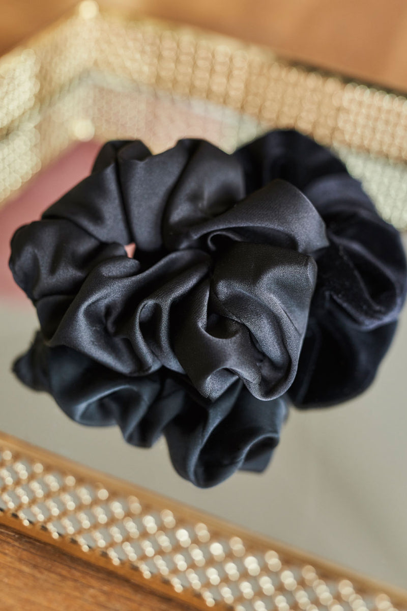 Black Satin Scrunchie / Hair Tie