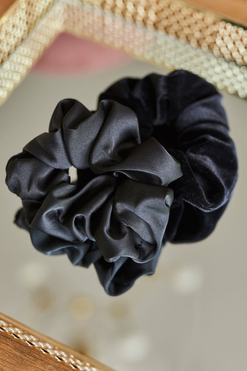 Black Satin Hair Tie / Scrunchie Love and Hate