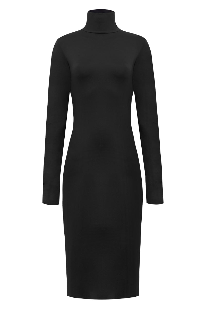 Tilda Black Fitted Roll-Neck Dress