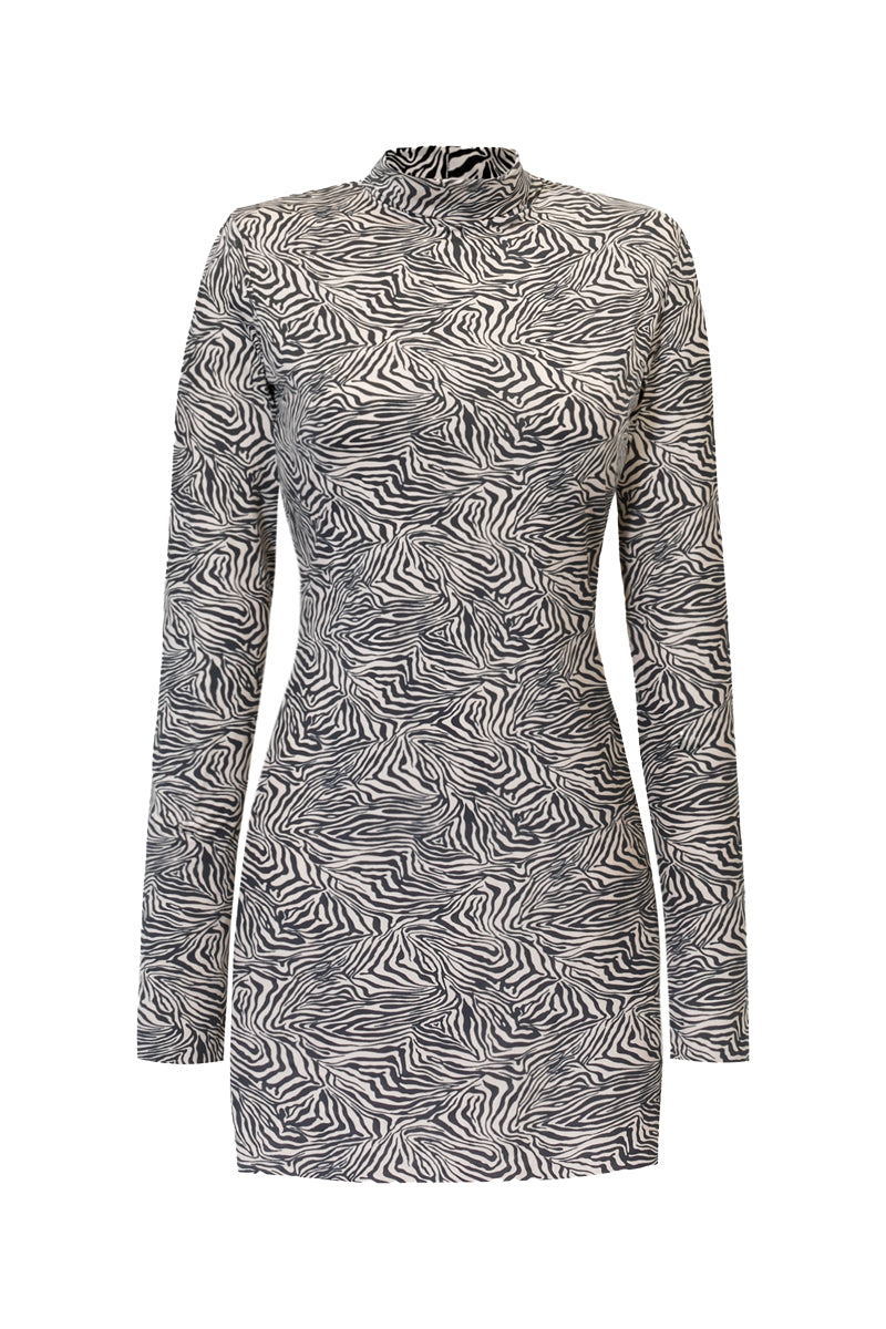 Print zebra dopasowana sukienka z golfem Lydia