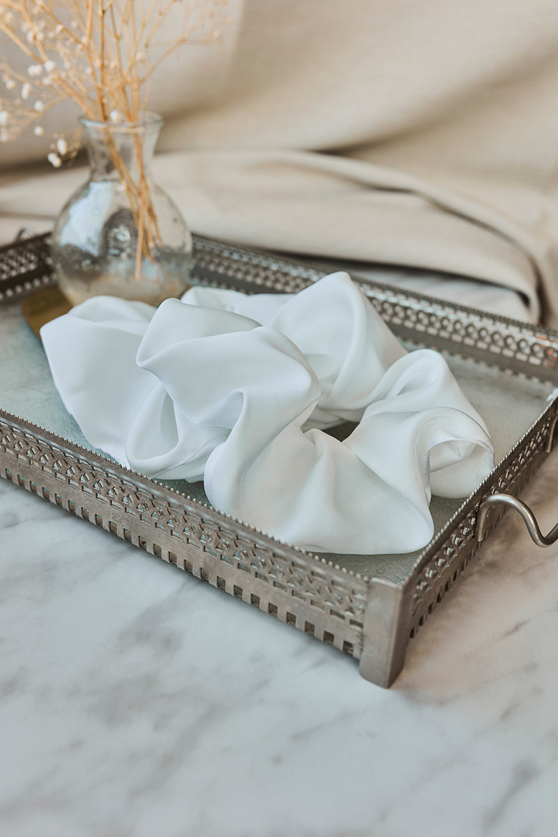 Beige Satin Hair Tie / Scrunchie Love and Hate