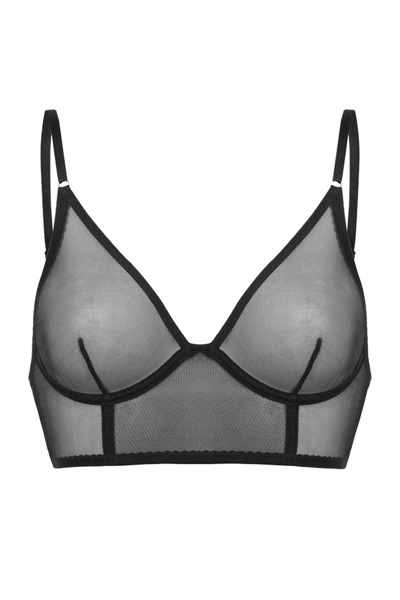 Charlotte black semi-sheer top, womenswear